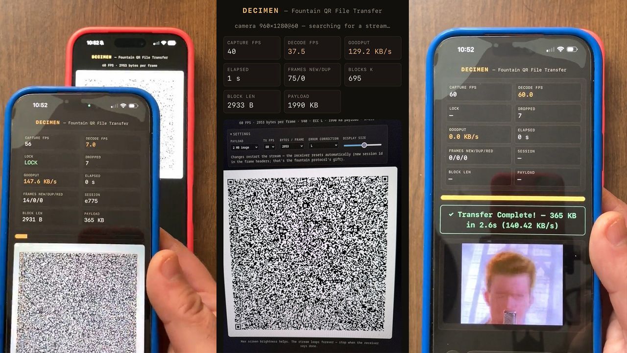 Featured image 60 FPS QR streaming hits 190 KBs using only the camera